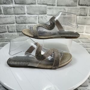 THALIA SODI Bianca Women's Size 8.5 Gold Transparent Straps Toe Slip On Sandals